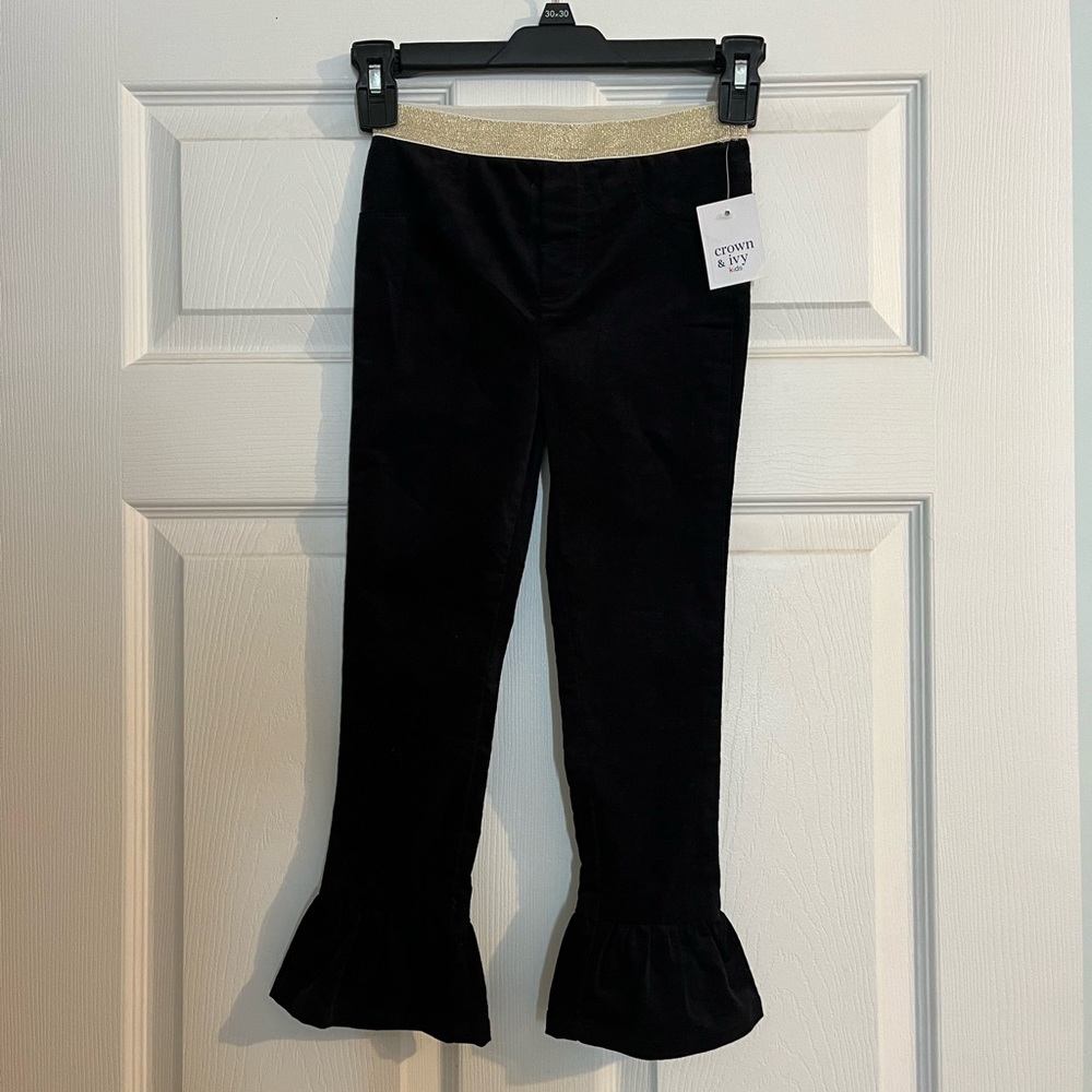 Crown and Ivy Kids ruffle bottom black velvet pants